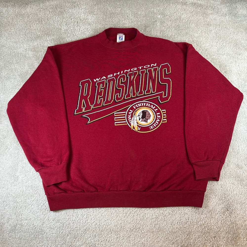 Vintage 90s Logo 7 Washington Redskins Sweatshirt Mens L Burgundy NFL Crewneck